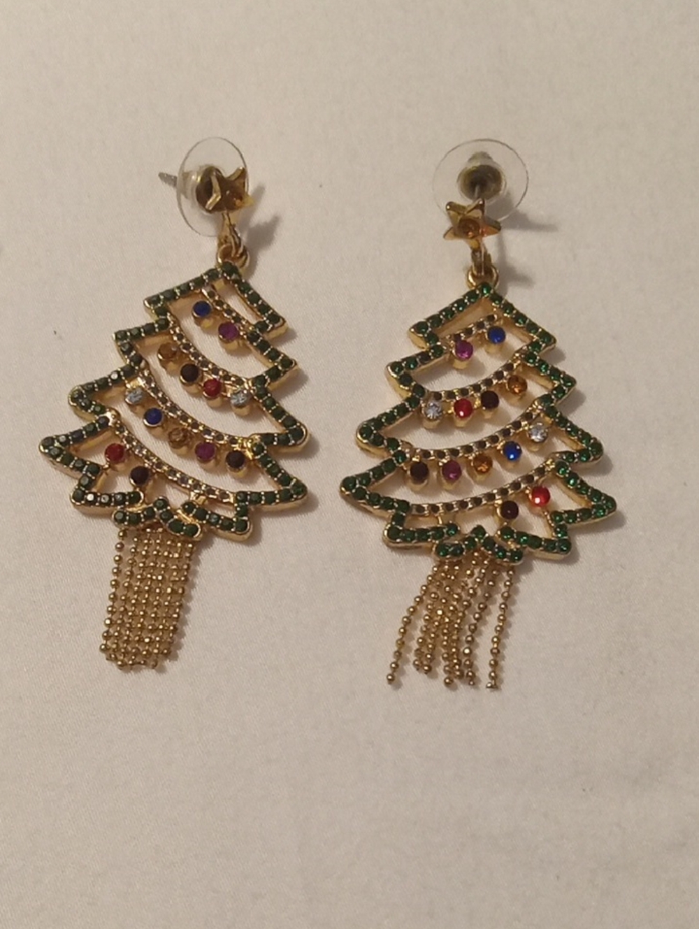 Betsey Johnson Gold-Tone Green & Multi-Color Christmas Tree Drop Earrings